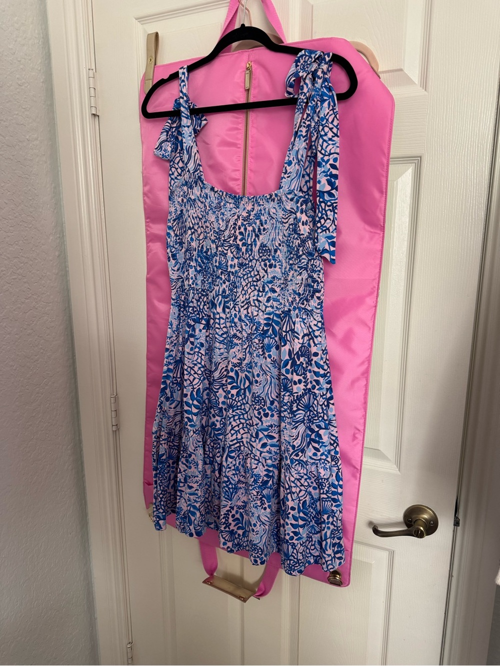 Lilly Pulitzer Blue and White Floral Tie-Shoulder Sundress